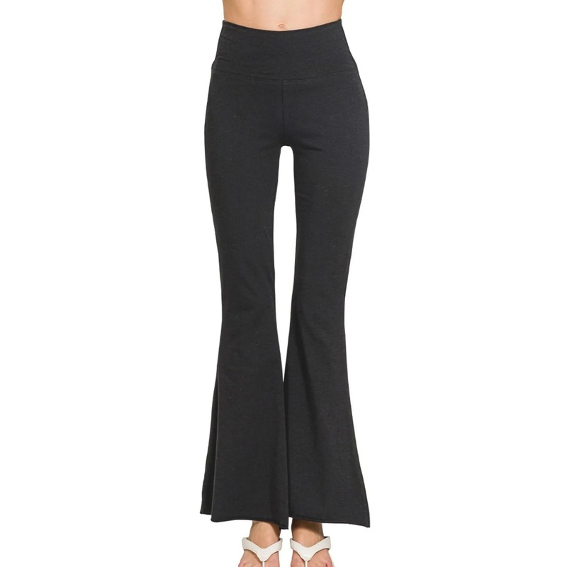 Zenana Raw Edge Hem Flare Yoga Pants BLACK S