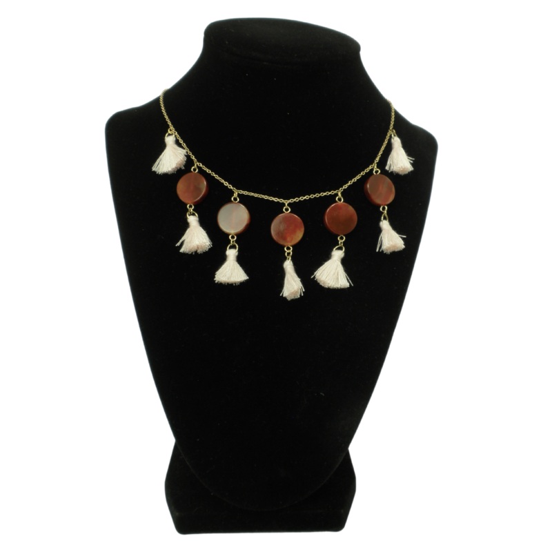 Gold Necklace With Circle Charms And Pink Tassels