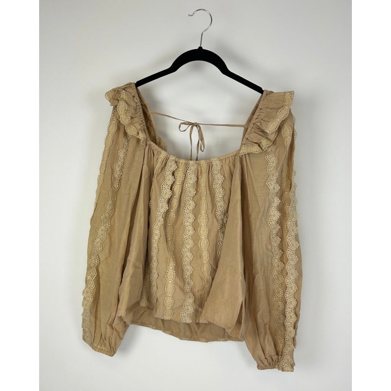 Tan Long Sleeve Ruffle Top – Size 4