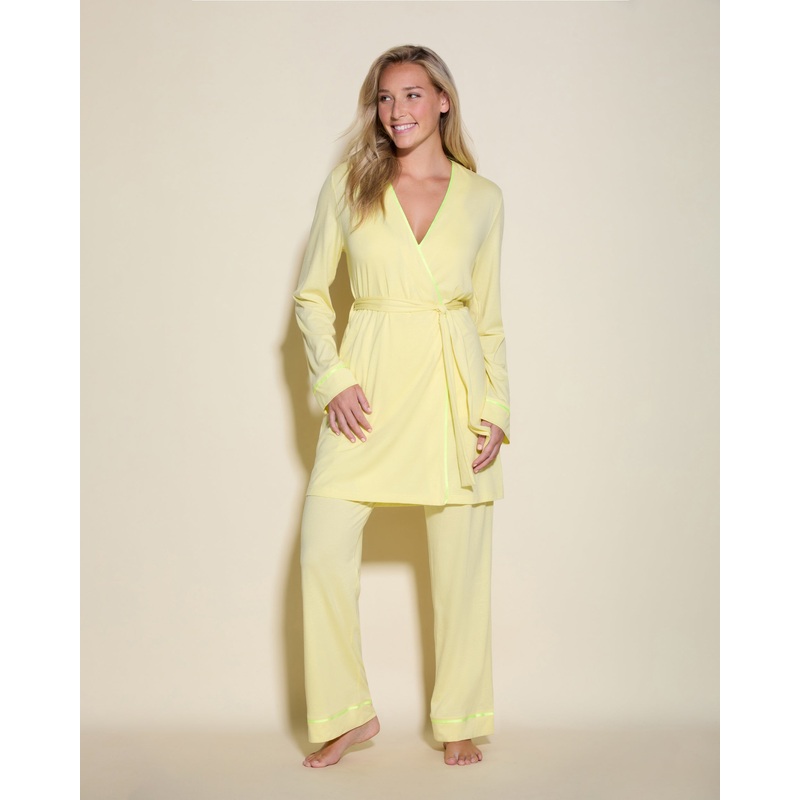 3 Piece Pajama Set With Robe Mignonette/Neon Yellow XS