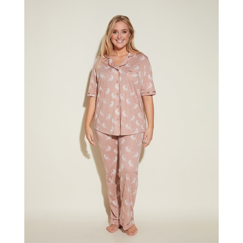 Short Sleeve Top & Pant Pajama Set Mandorla Tiger XS