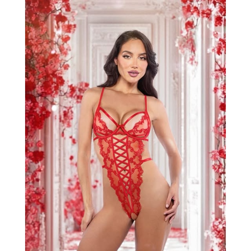 Baroque Heart Crotchless Teddy Red X-Small