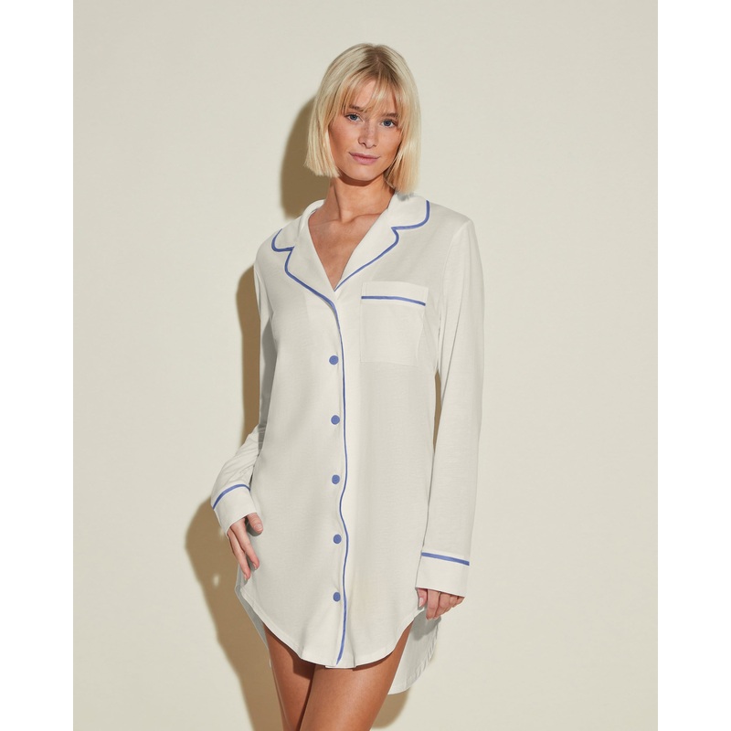Camicia Da Notte Moon Ivory/Portofino Blue XS