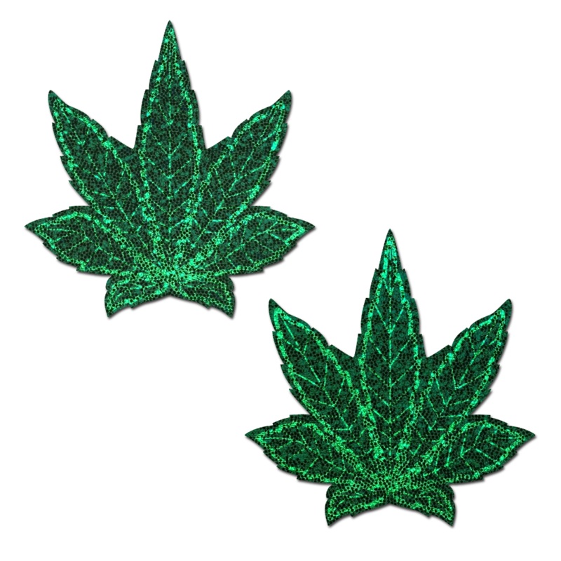 Indica Pot Leaf: Glitter Green Weed Nipple Pasties by Pastease