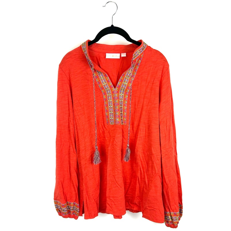Papaya Orange Tie Neck Blouse – Size 6/8