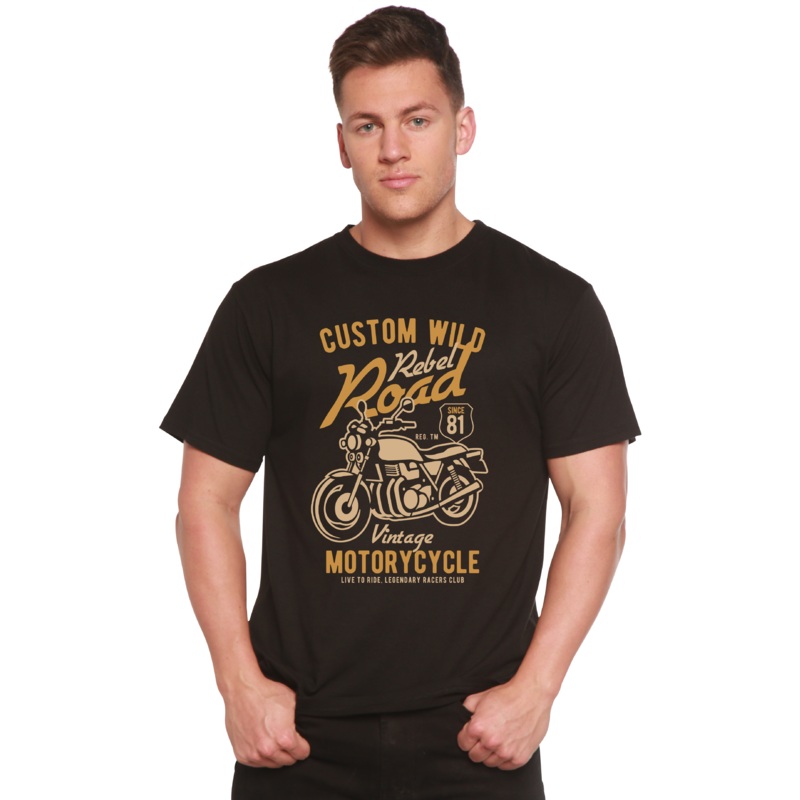 Custom Wild Men’s Bamboo Viscose/Organic Cotton Short Sleeve Graphic T-Shirt Medium Black