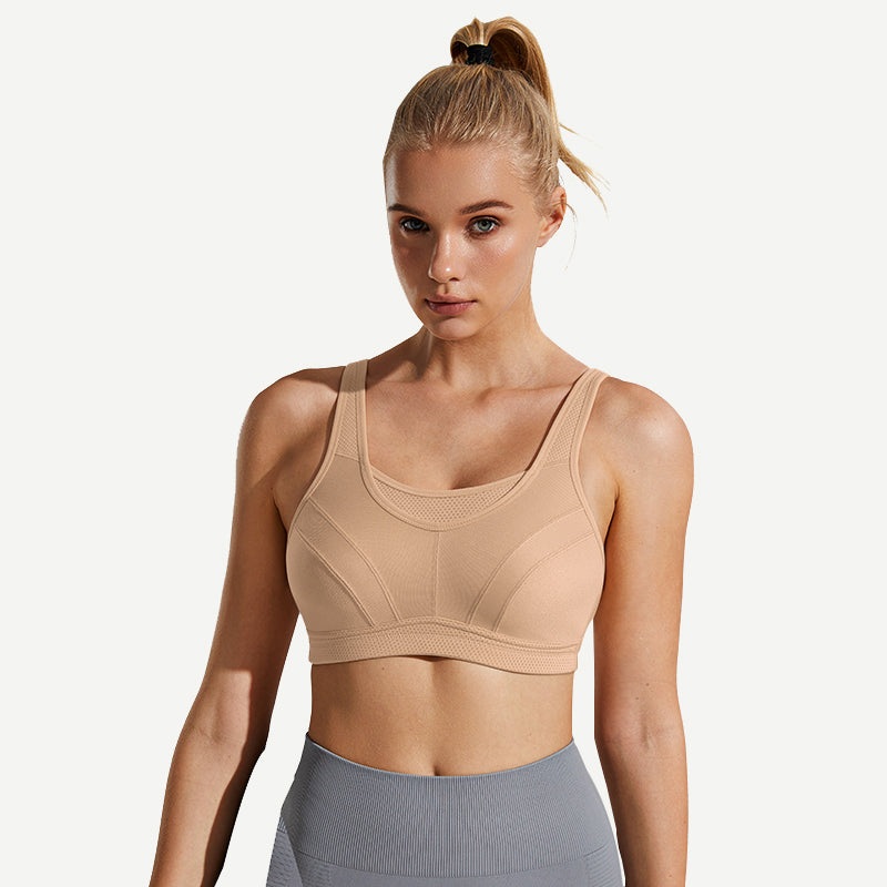 Full Coverage High Support Solid Stress Reliever Sports Bra Nude 34B/75B