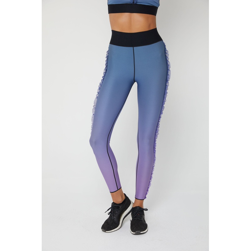 Get It Fast Lace Ruffle Legging with Swarovski Crystals XL Ultra High GRADIENT LILAC MAGENTA/BLACK