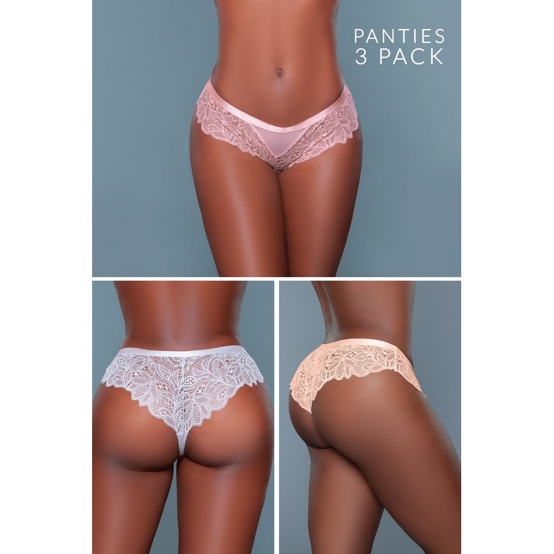Harriet Cheeky Panty (3 Pack) Pink/Peach/Grey L