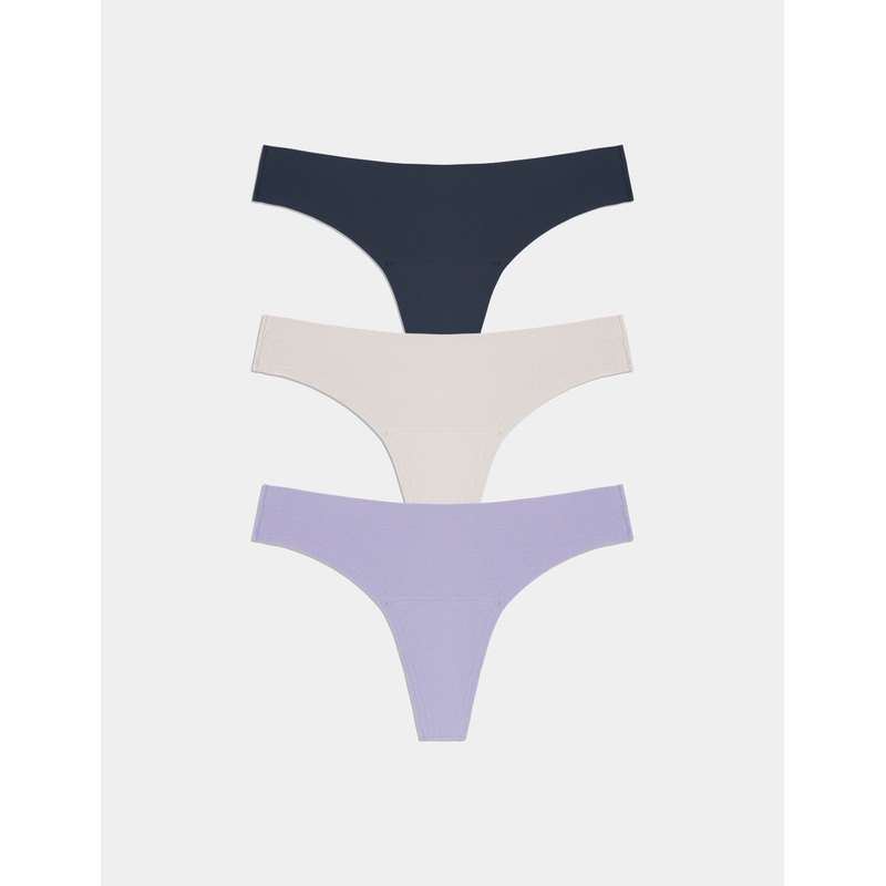 Light Leakproof No-Show Thong 3-Pack Twilight Navy/Sphere/Purple Heather XS