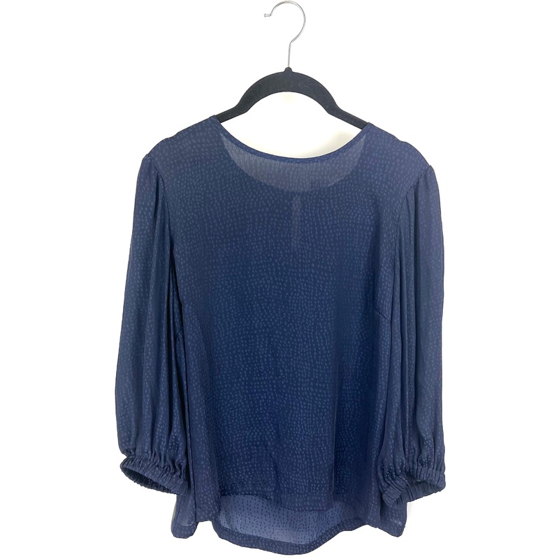 Navy Blue Long Sleeve Blouse With Dotted Design – Size 4/6