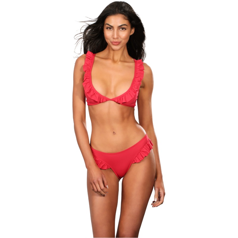 ANYA RED Ruffles Bikini Top S