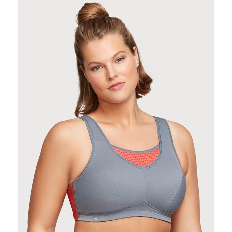 Glamorise No-Bounce Camisole Elite Wire-free Sports Bra – Gray/Coral 34C