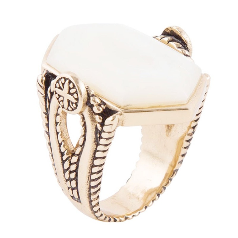 Golden Bronze White Mother of Pearl Ring 7