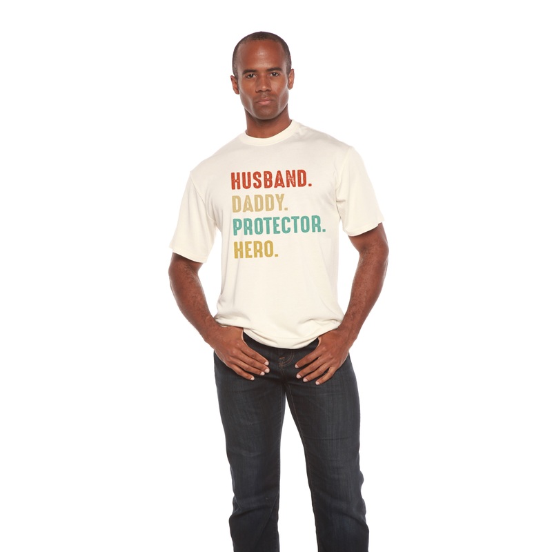 Husband, Daddy, Protector, Hero Men’s Bamboo Viscose/Organic Cotton Short Sleeve Graphic T-Shirt Medium Black