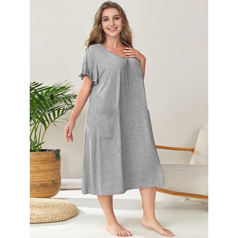 Plus Size Round Neck Short Sleeve Lounge Dress Gray 1XL