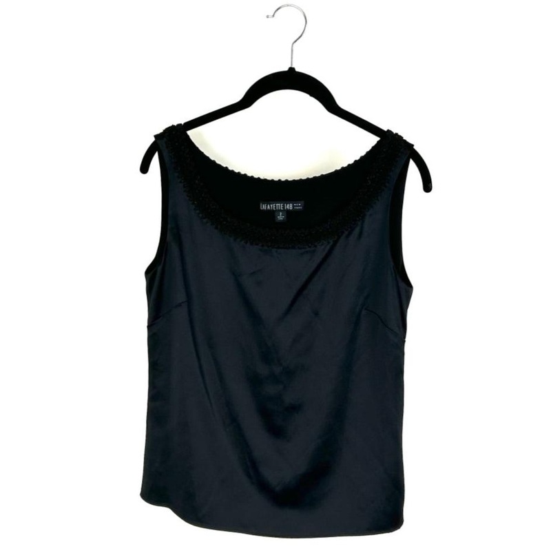 Black Top With Embellished Neckline – Size 2