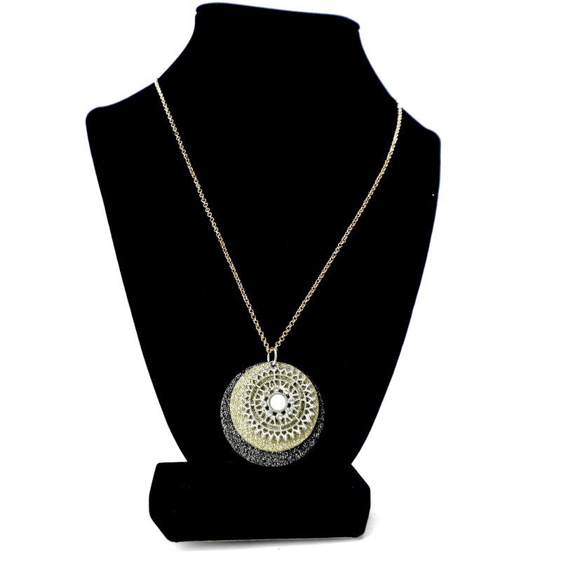 Gold Necklace With Black And Gold Circle Pendants