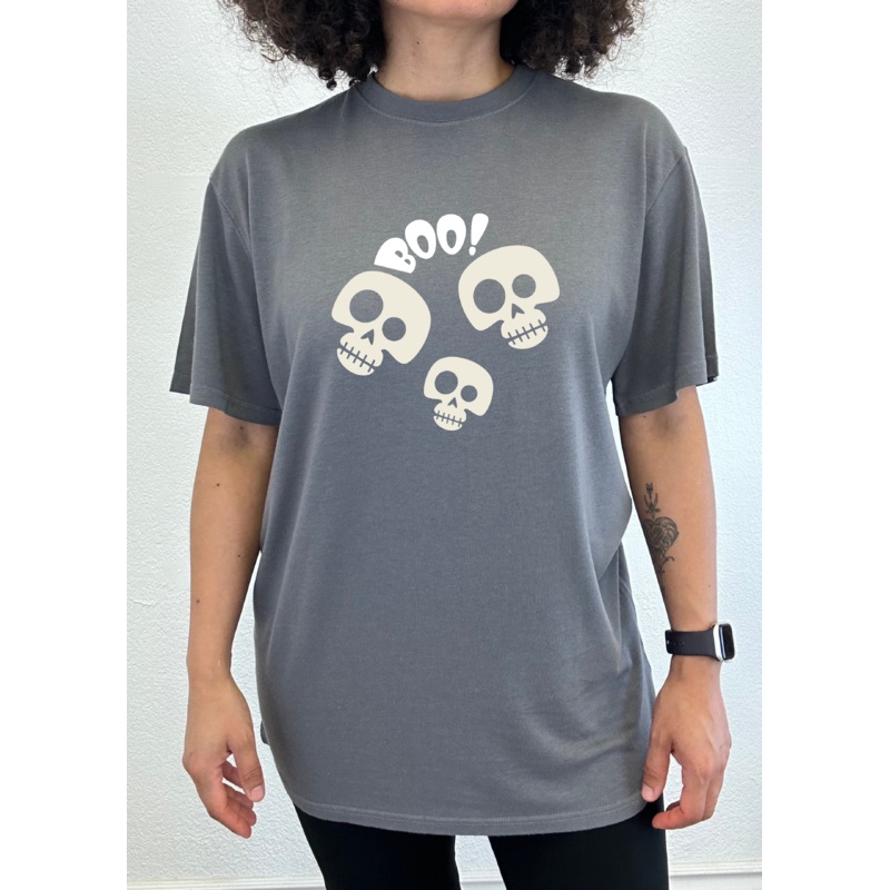 Halloween Boo Unisex Bamboo Viscose/Organic Cotton Short Sleeve Graphic T-Shirt Medium Black