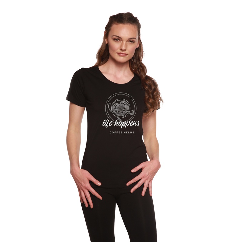 Life Happens Printed Women’s Bamboo/Cotton Short Sleeve Scoop Neck T-Shirt Medium Black