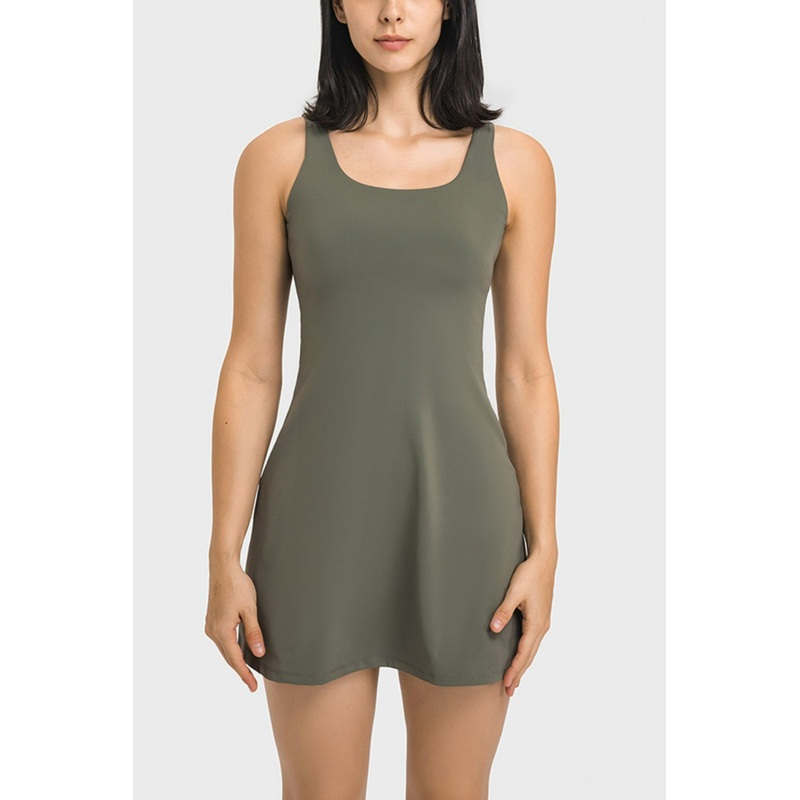 Millennia Square Neck Sports Tank Dress with Full Coverage Bottoms Black 4