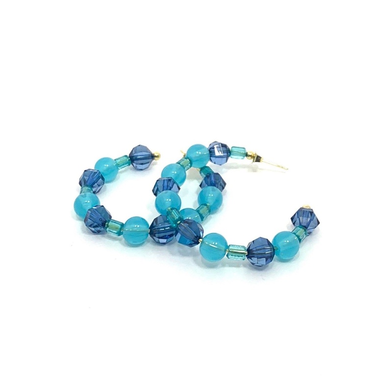 Blue Beaded Hoops
