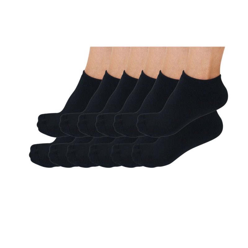 No Look Anklet Bamboo Viscose Socks Unisex Black Color – 12-pack Small