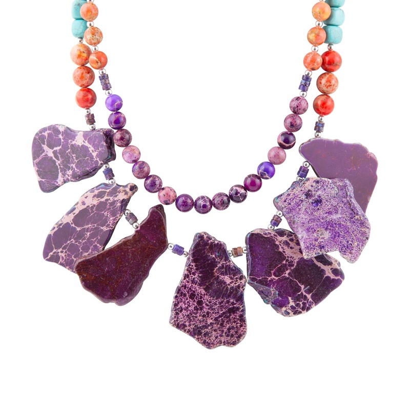 Prescott Blue Magnesite Purple and Orange Statement Necklace