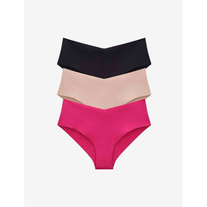 Zero Edge No-Show Cheeky – 3 Pack black-taupe-hotpink XS