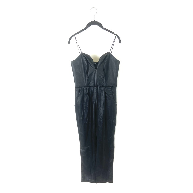 Black Leather Strapless Jumpsuit- Small