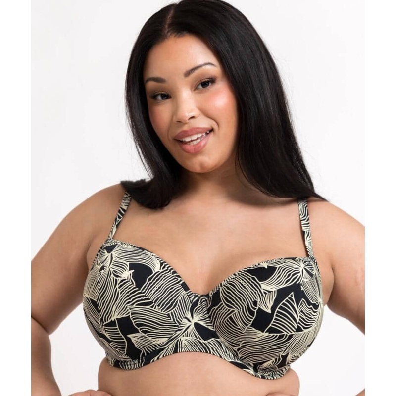 Curvy Kate Ripple Reef Balcony Bikini Top – Black Print 32D