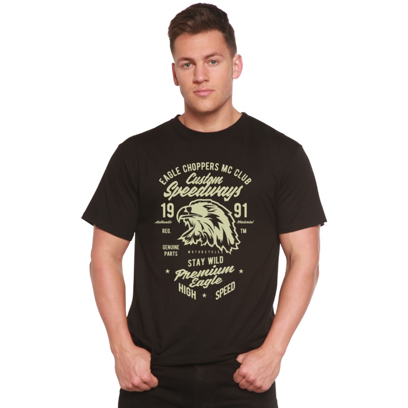 Custom Speedways Premium Eagle Men’s Bamboo Viscose/Organic Cotton Short Sleeve Graphic T-Shirt Medium Black