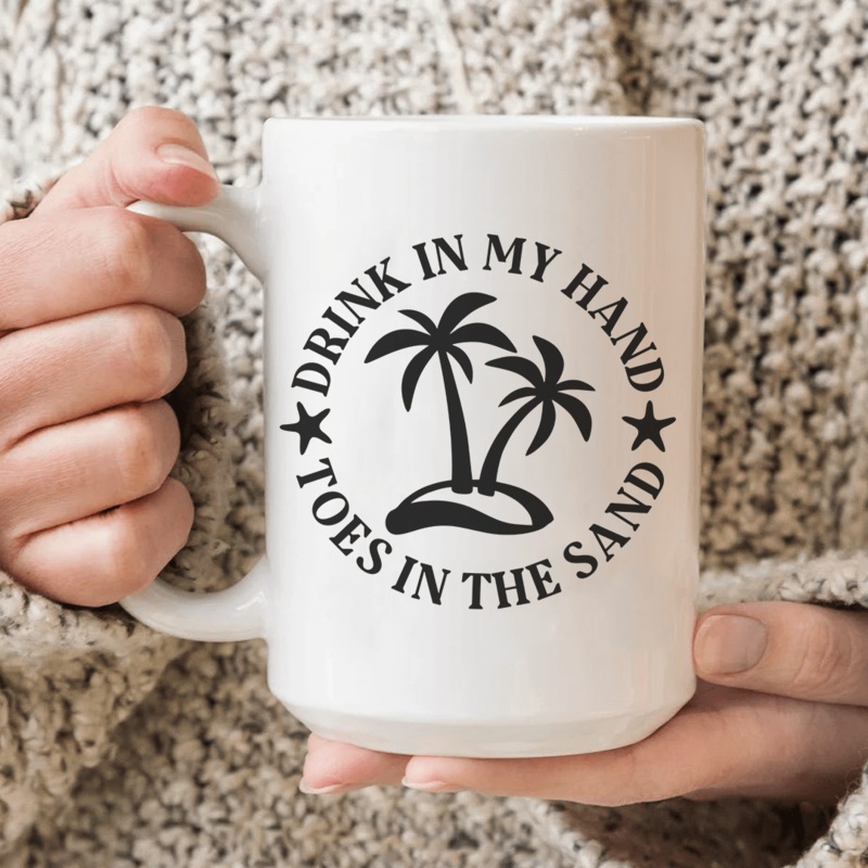 Drink In My Hand Toes In The Sand  Ceramic Mug 15 oz White One Size