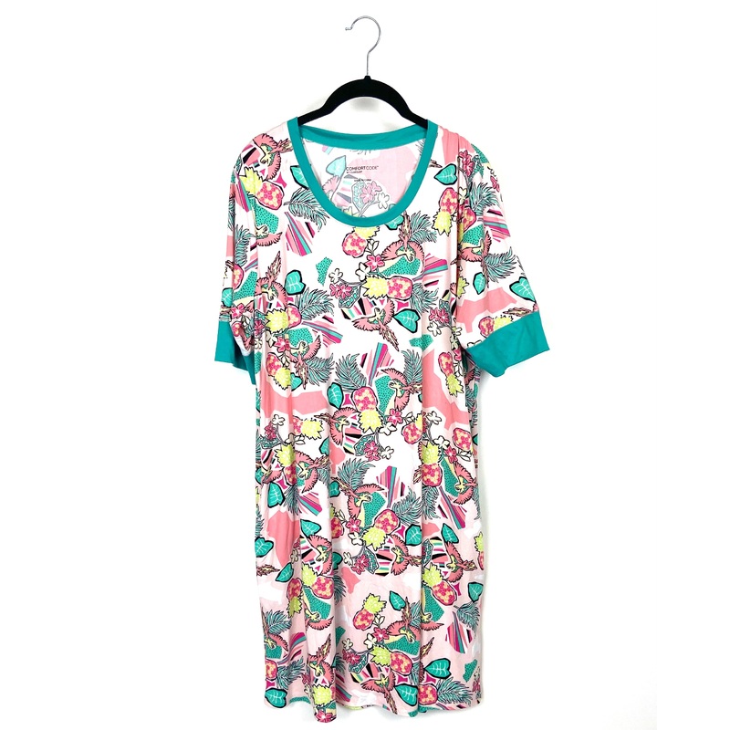 Pink and Green Tropical Print Dress – Small/Medium Small