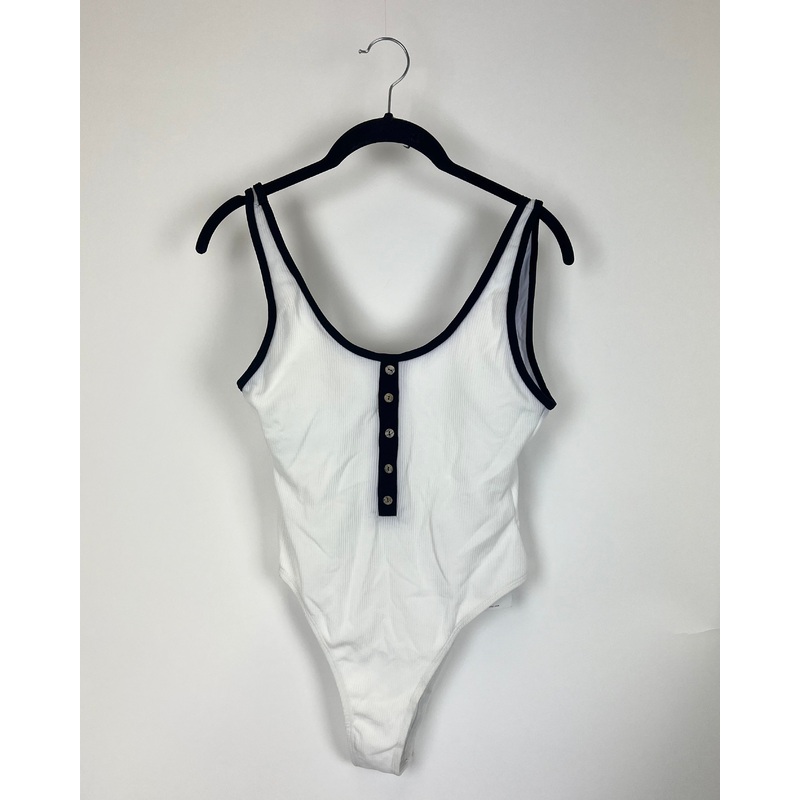 White and Black Ribbed Swimsuit – Small