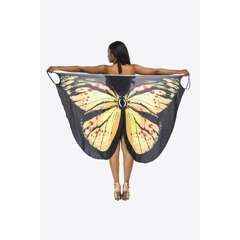 Butterfly Spaghetti Strap Cover Up Yellow One Size