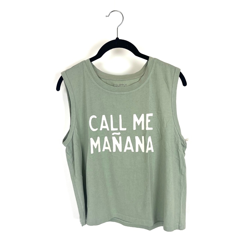“Call Me Maana” Sage Green Muscle Tank – Size 4/6 Green