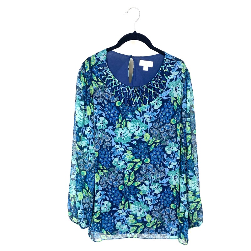 Abstract Ruffled Blouse – Medium/Large