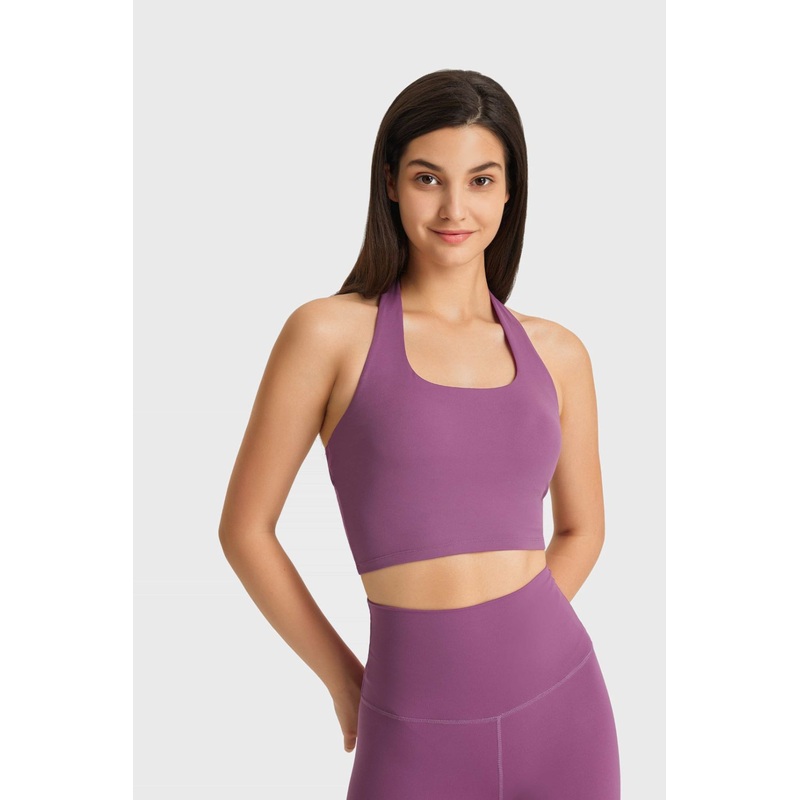 Millennia Breathable Halter Neck Sports Bra Purple 4