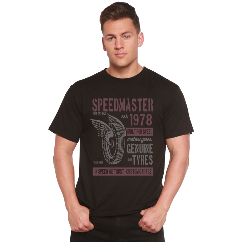 Speed Master Spun Bamboo Men’s Bamboo Viscose/Organic Cotton Short Sleeve Graphic T-Shirt Medium Black