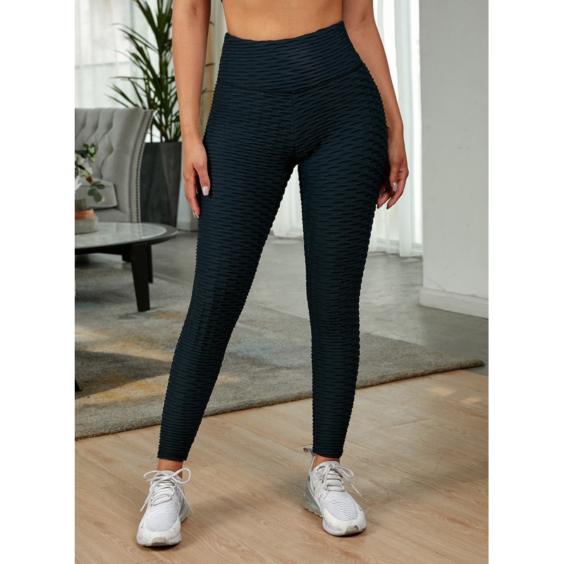 Textured High Waist Active Leggings Black S