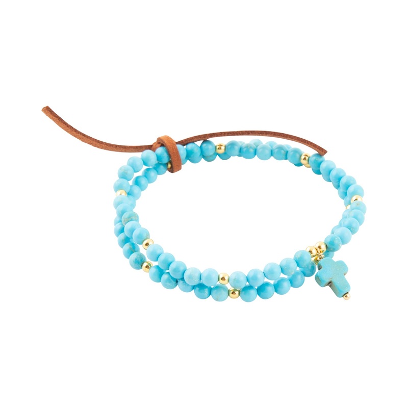 Blue Magnesite Golden Charm Stretch Bracelet Set