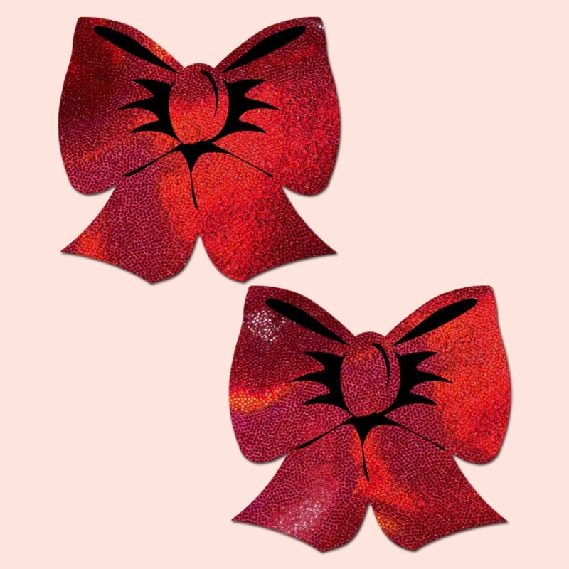 Bow: Holographic Red Bows Nipple Pasties by Pastease Red