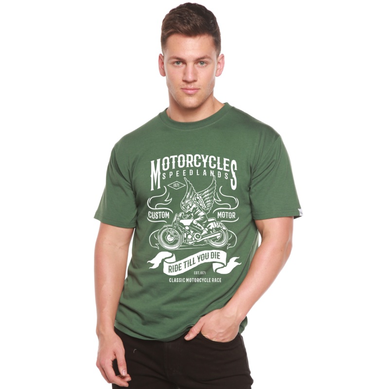 Motorcycles Men’s Bamboo Viscose/Organic Cotton Short Sleeve Graphic T-Shirt Medium Black