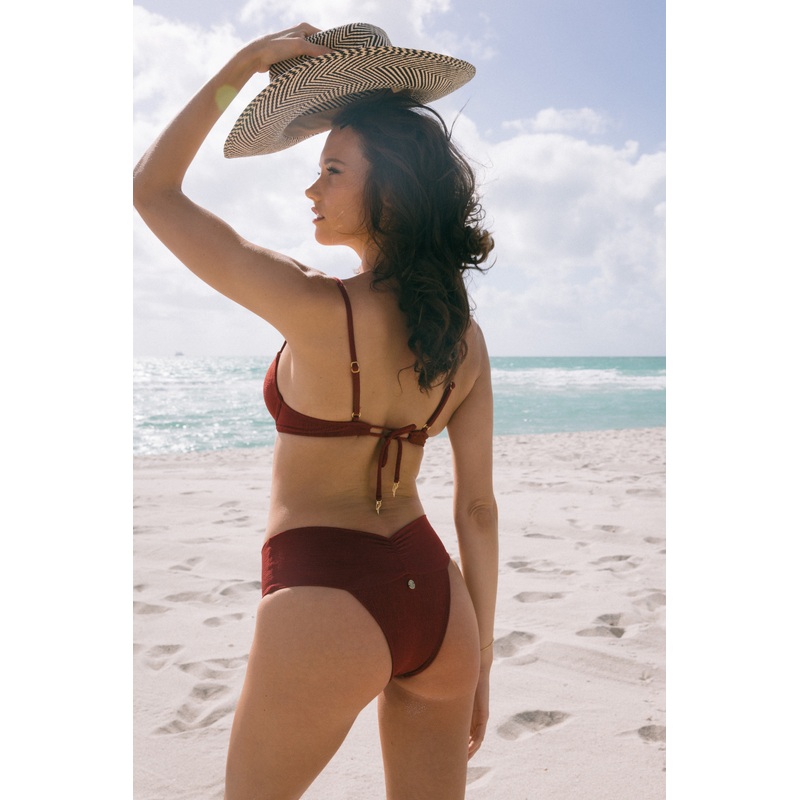 ROBERTA Burgundy Ruched Brazilian Bikini Bottoms XS