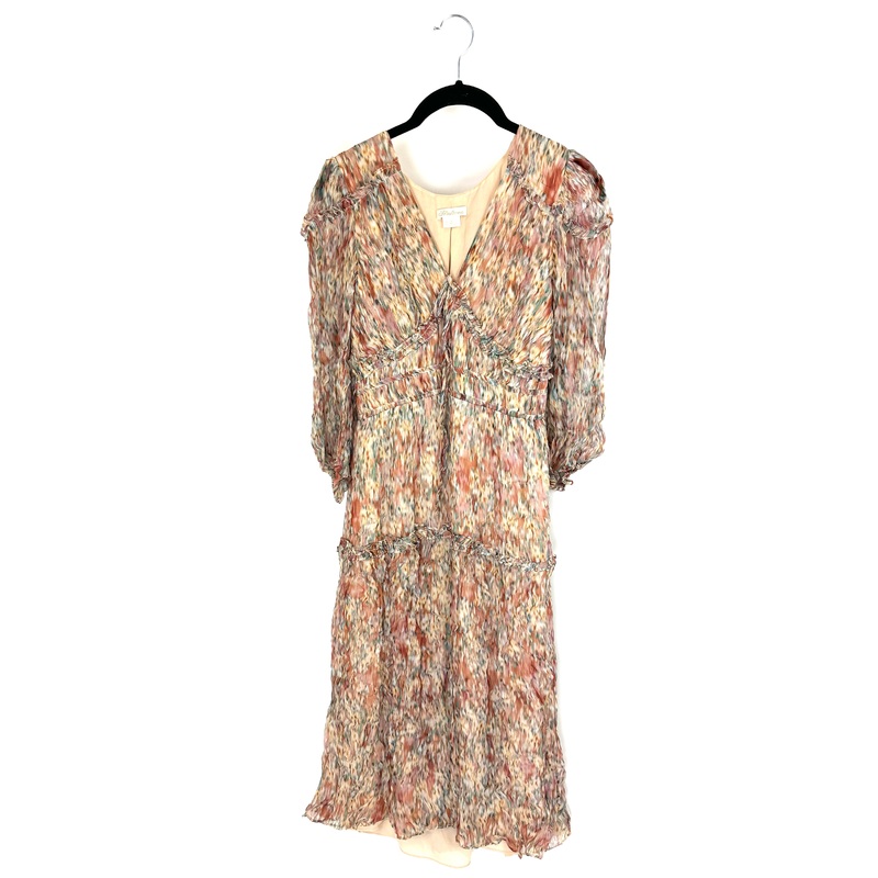 Tan Multicolor Watercolor Printed Dress – Size 2