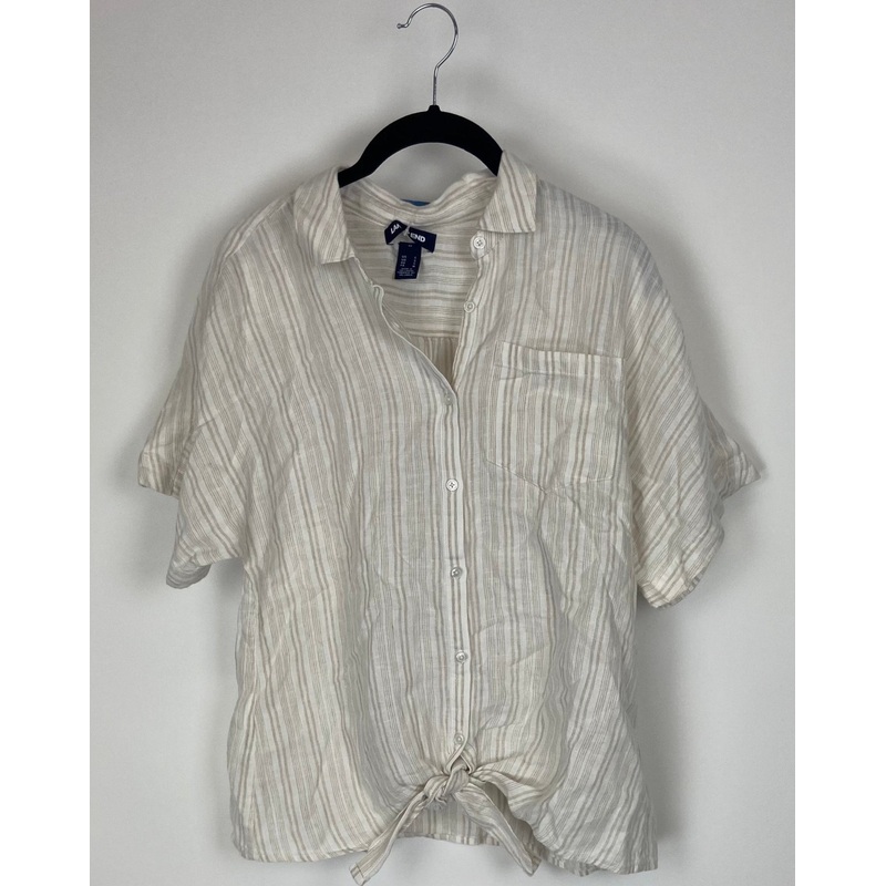 Tan Striped Button Up Top – Small