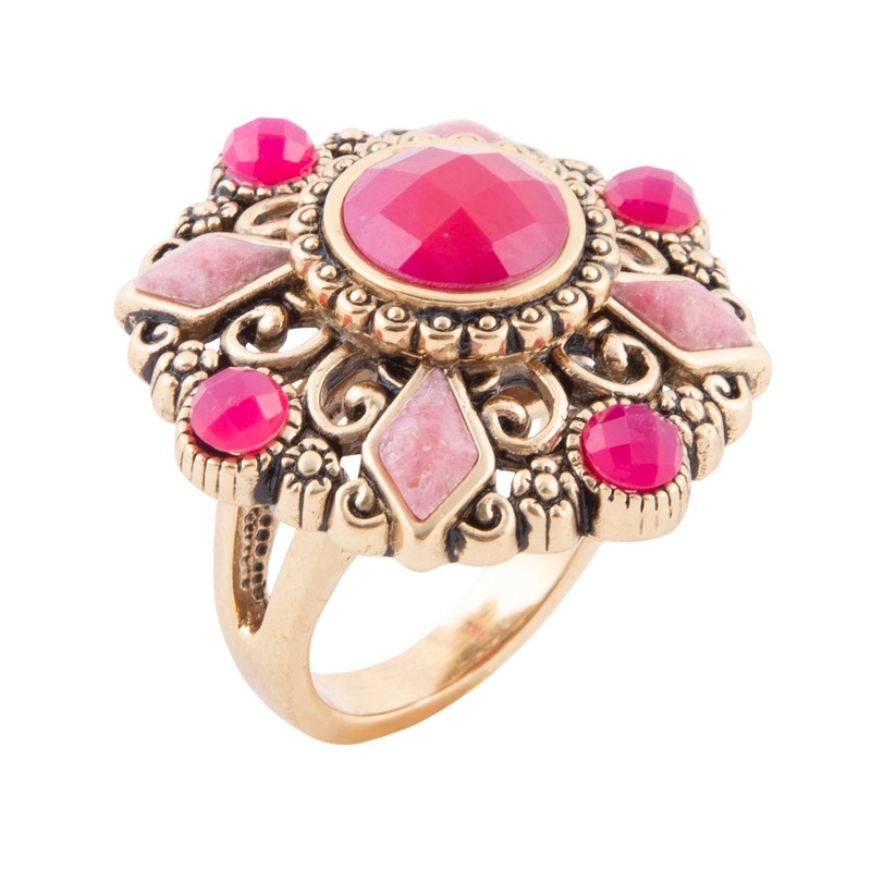 Embellished Pink Quartz Golden Statement Ring 7