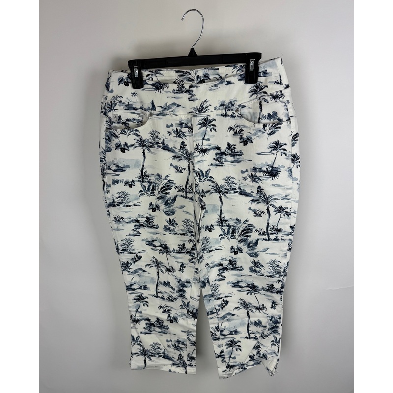 Navy Watercolor Tropical Capri Jeans – Size 12