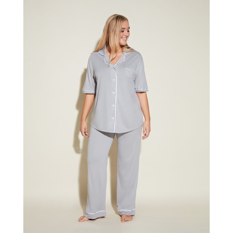 Short Sleeve Top & Pant Pajama Set Dove Gray/White XS